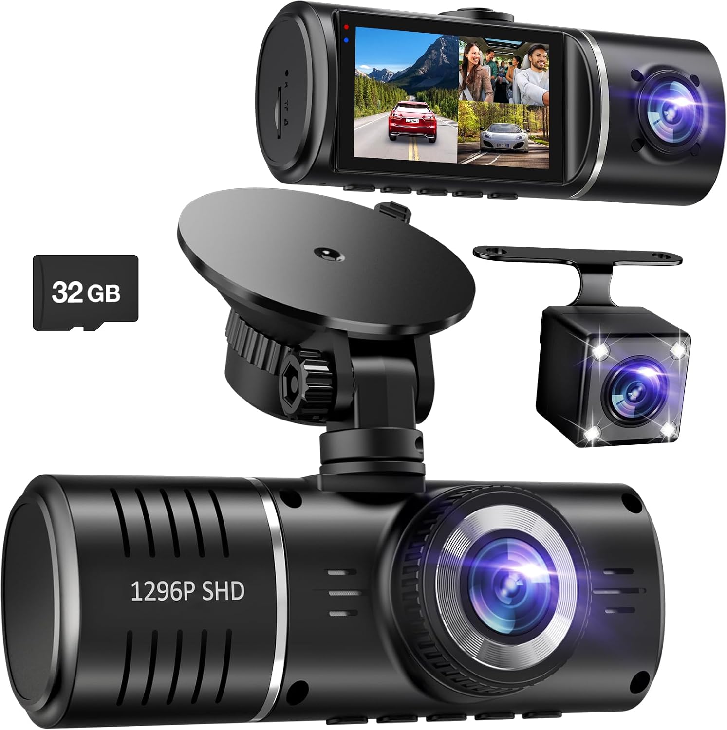 Dash Cam Front and Rear, 1296P 3 Channel (B0C2Y6WXJ7)