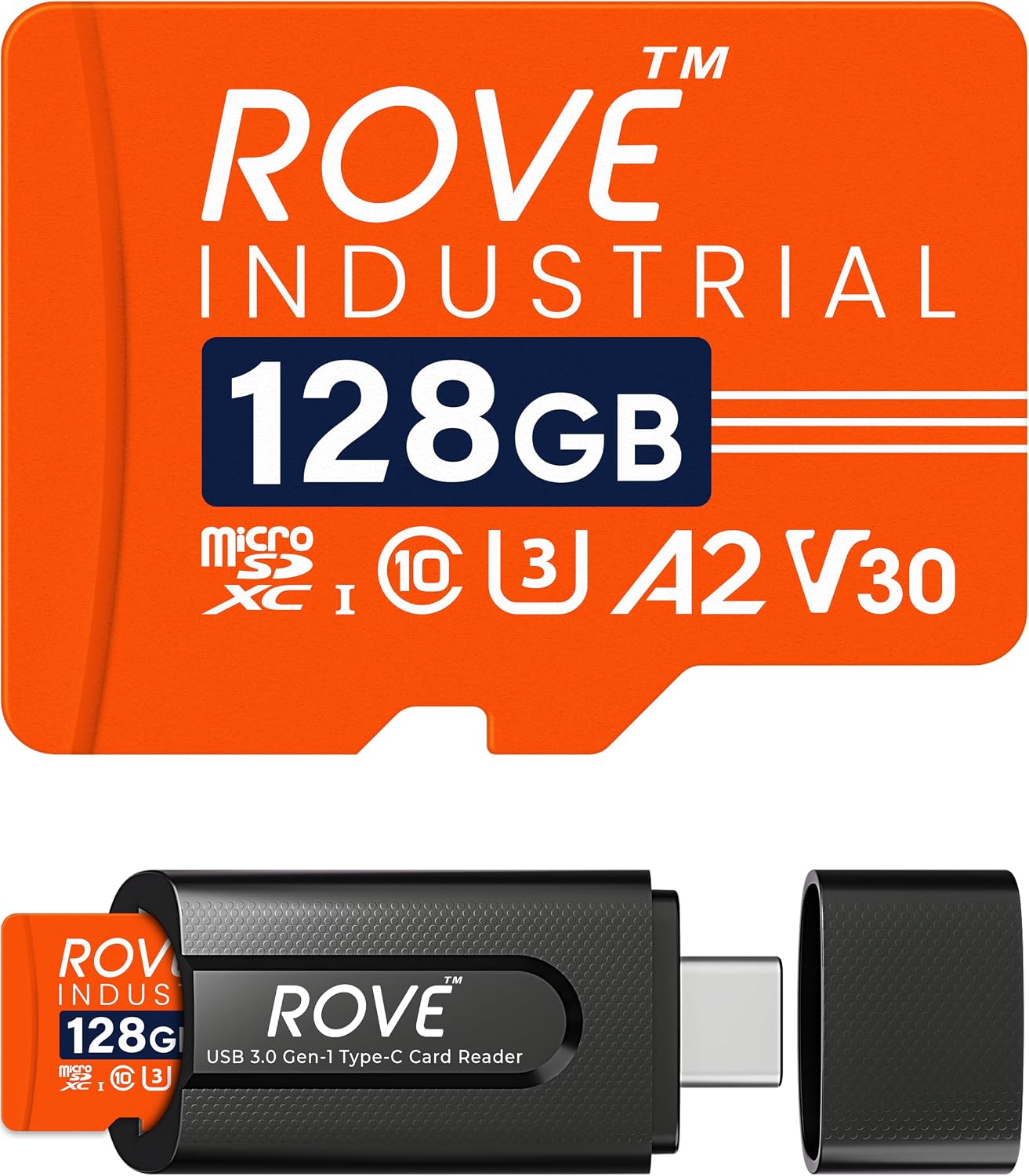ROVE Industrial 128GB High Endurance Micro SD Card, USB 3.0 Card Reader