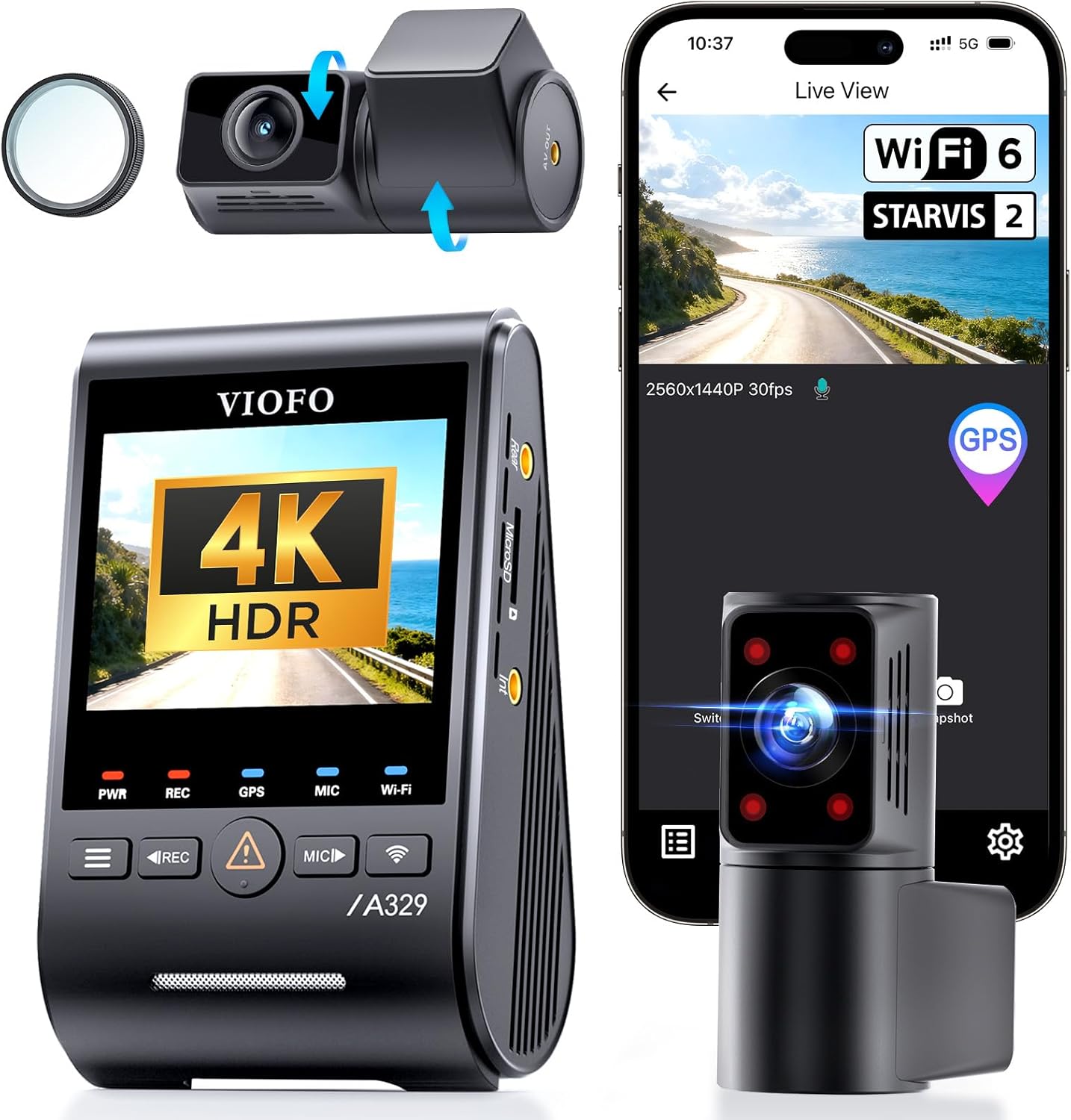 VIOFO A329S 4K+2K+2K Dash Cam Front Cabin and Rear, STARVIS 2 HDR, Wi-Fi 6