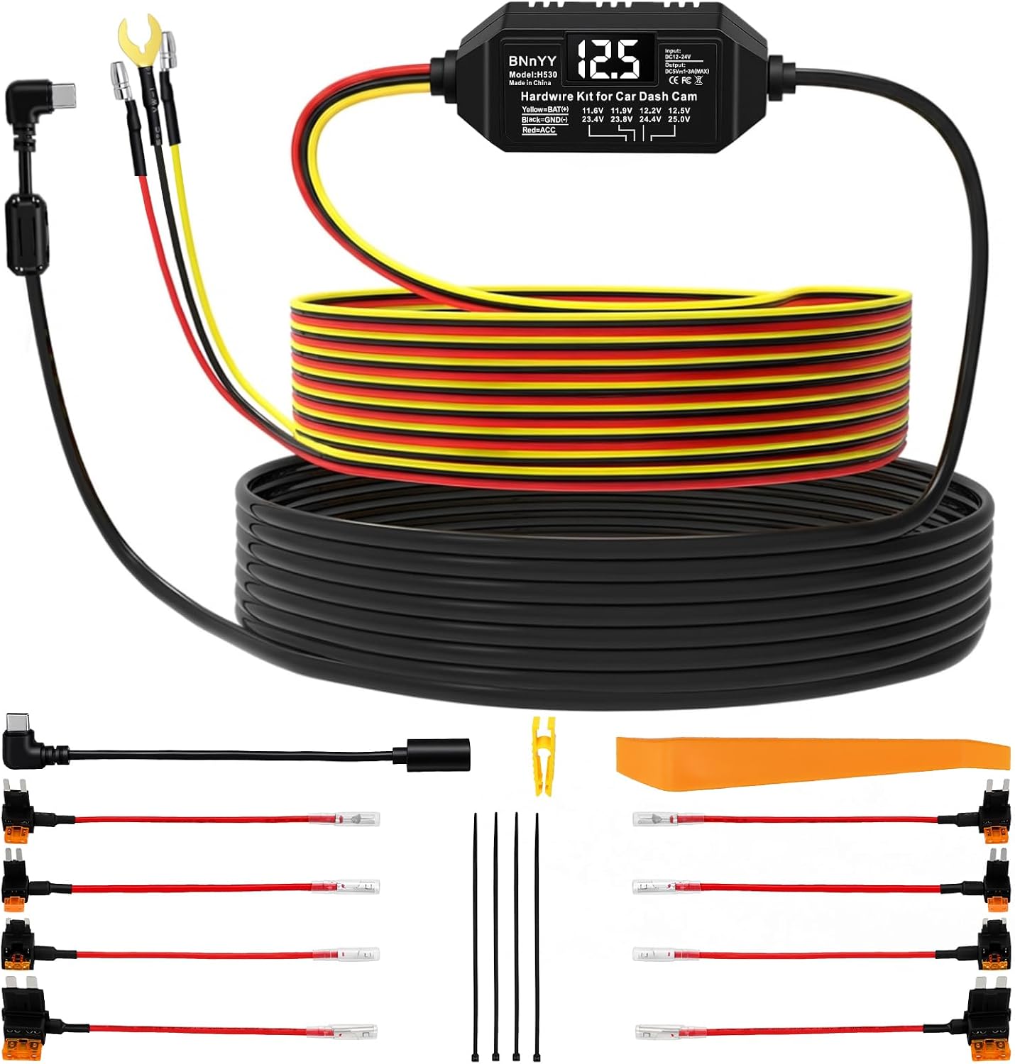USB-C Hardwire Kit for Dash Cam with Acc Detection, 4-Level Adjustable (B0G1LQZ4DQ)