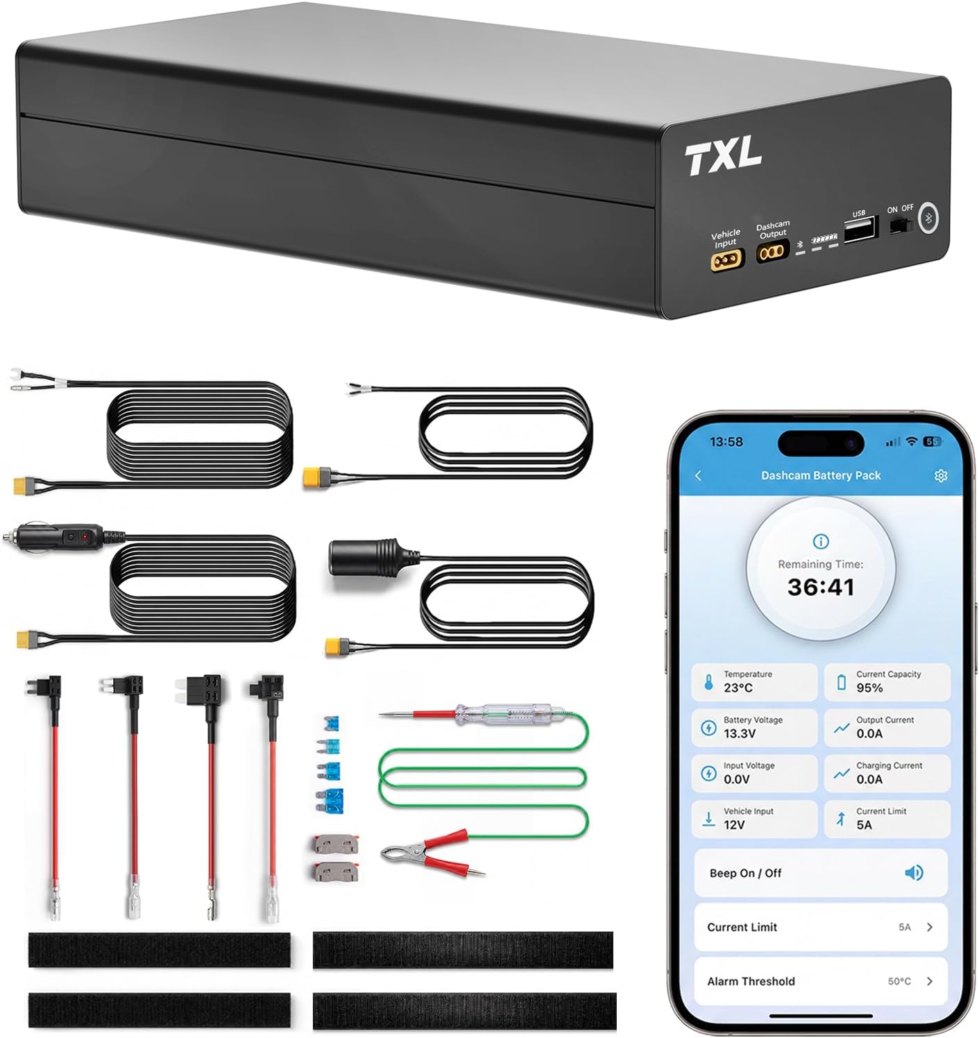 Dash Cam Battery Pack, 128Wh LiFePO4 External Battery for Parking Mod (B0GHMTBTQY)