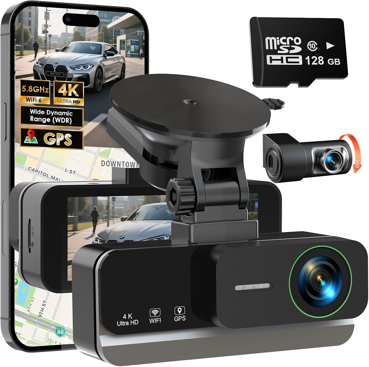 4K+4K Dash Cam Front and Rear, Free 128GB Card Included, 5.8GHz WiFi-2 (B0H6B6Y33F)