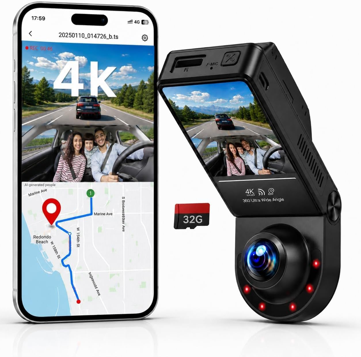 360 degree dash cam front and inside 4K plus 2.5K